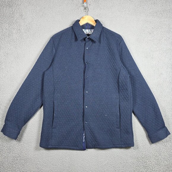 Robert Graham Knit Shirt Jacket Mens Large Navy Tailored Fit Quilted Jackdaw BD - Picture 1 of 16